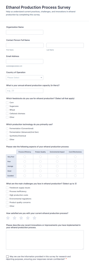 Ethanol Production Process Survey Form Template