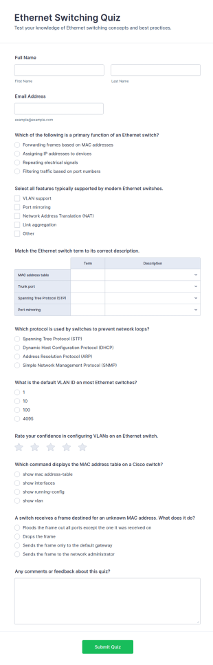 Ethernet Switching Quiz Form Template