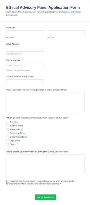 Ethical Advisory Panel Application Form Form Template