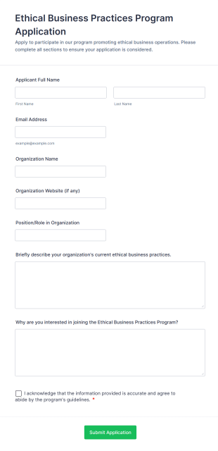 Ethical Business Practices Program Application Form Template