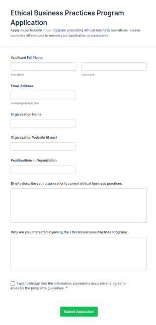 Ethical Business Practices Program Application Form Template