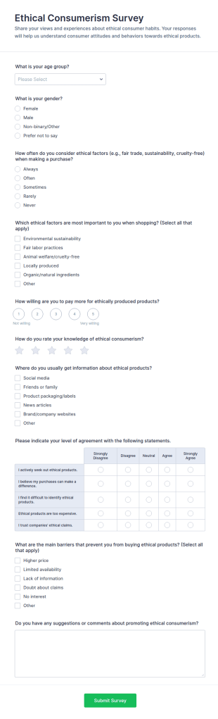 Ethical Consumerism Survey Form Template