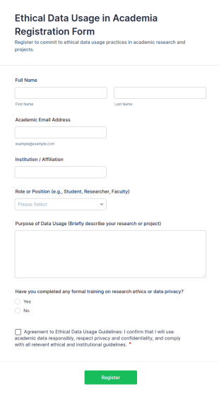 Ethical Data Usage In Academia Registration Form Template