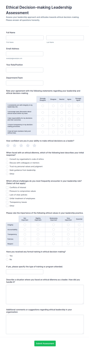 Ethical Decision Making Leadership Assessment Form Template
