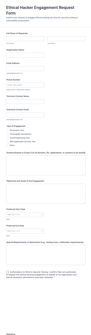 Ethical Hacker Engagement Request Form Template