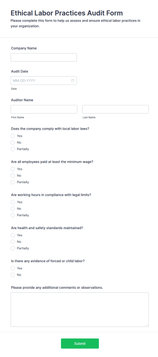 Ethical Labor Practices Audit Form Template