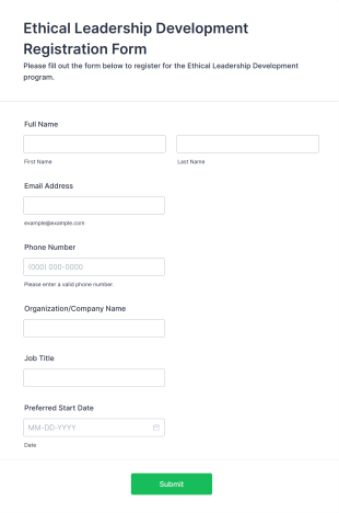 Ethical Leadership Development Registration Form Template