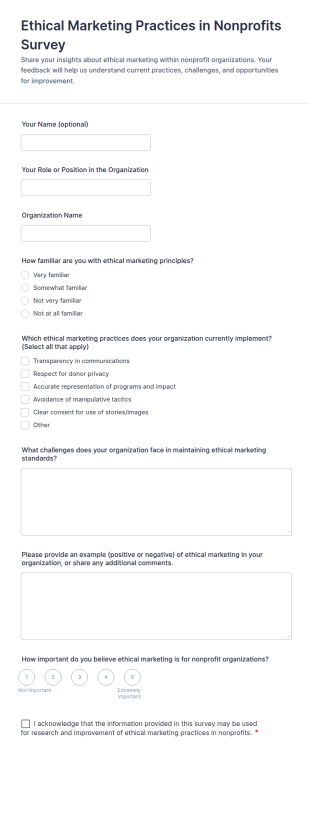 Ethical Marketing Practices In Nonprofits Survey Form Template