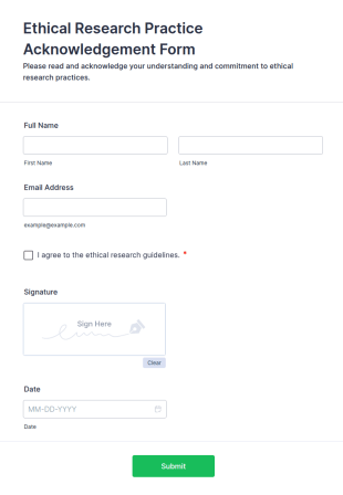 Ethical Research Practice Acknowledgement Form Template