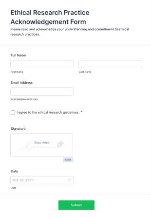 Ethical Research Practice Acknowledgement Form Form Template