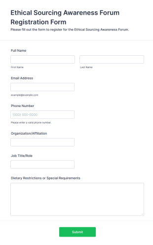 Ethical Sourcing Awareness Forum Registration Form Template