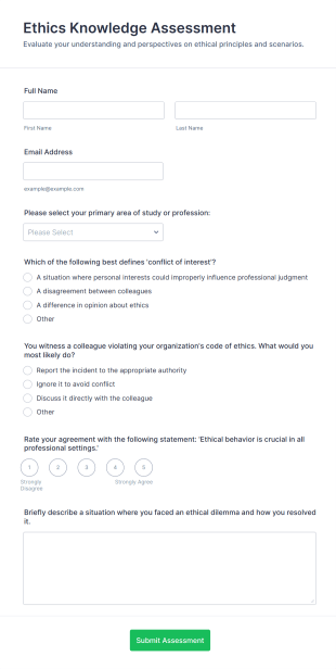 Ethics Knowledge Assessment Form Template