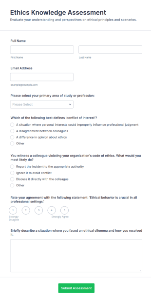 Ethics Knowledge Assessment Form Template