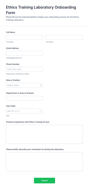 Ethics Training Laboratory Onboarding Form Template