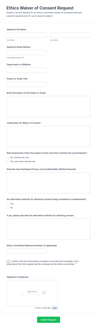 Ethics Waiver Of Consent Request Form Template