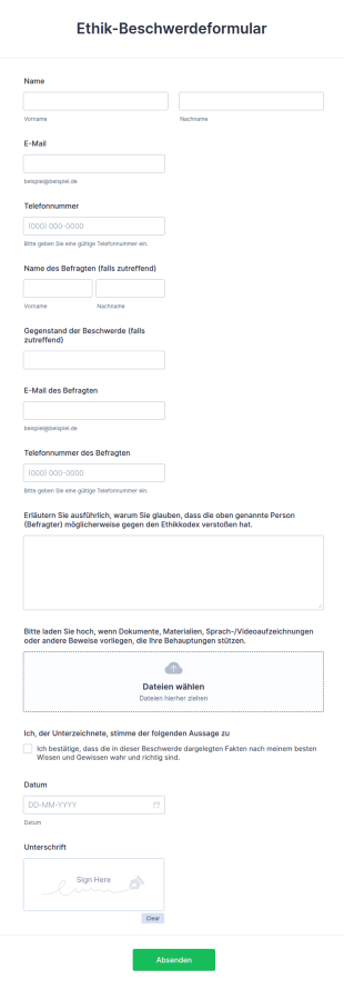 Ethik Beschwerdeformular