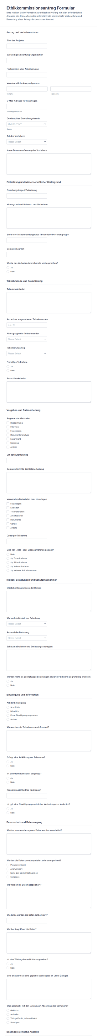 Ethische Genehmigungsformular Für Komitees