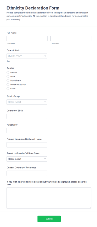 Ethnicity Declaration Form Template