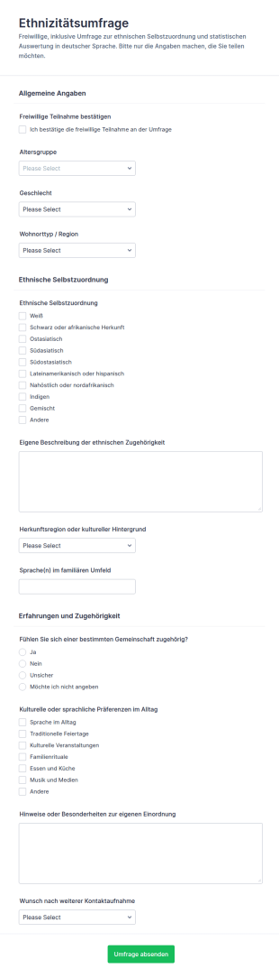 Ethnizitätsumfrage Formular