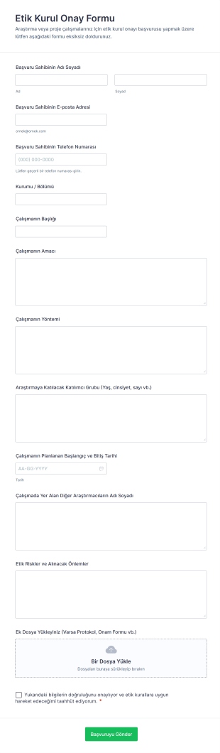 Etik Kurul Onay Form Şablonu