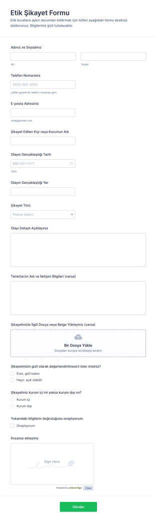 Etik Şikayet Form Şablonu