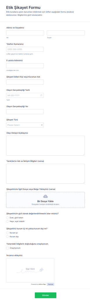 Etik Şikayet Form Şablonu