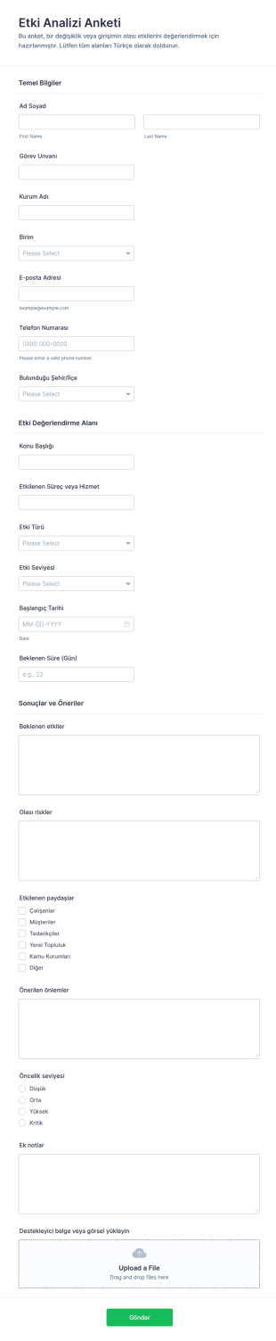 Etkİ Analizi Anketi Form Şablonu