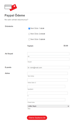 Etkileşimli PayPal Ödeme Form Template