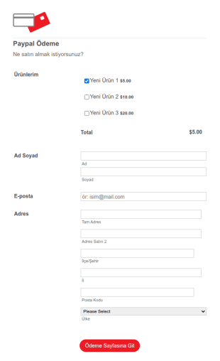 Etkileşimli PayPal Ödeme Form Şablonu
