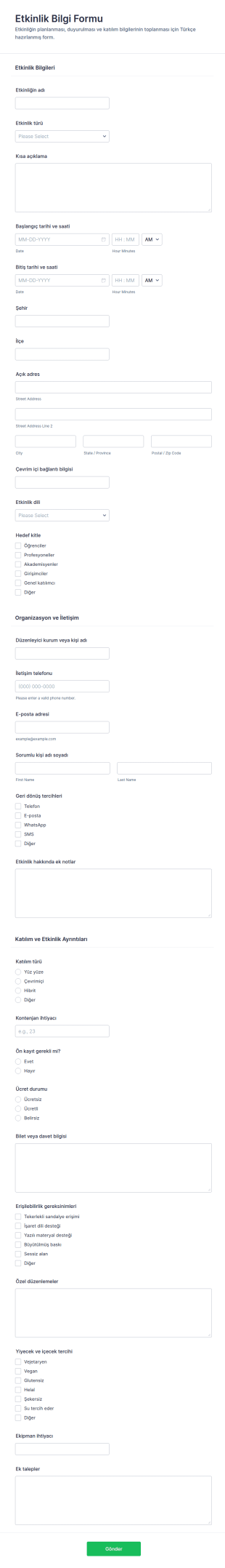 Etkinlik Bilgi Formu 🎉🎈 Form Şablonu