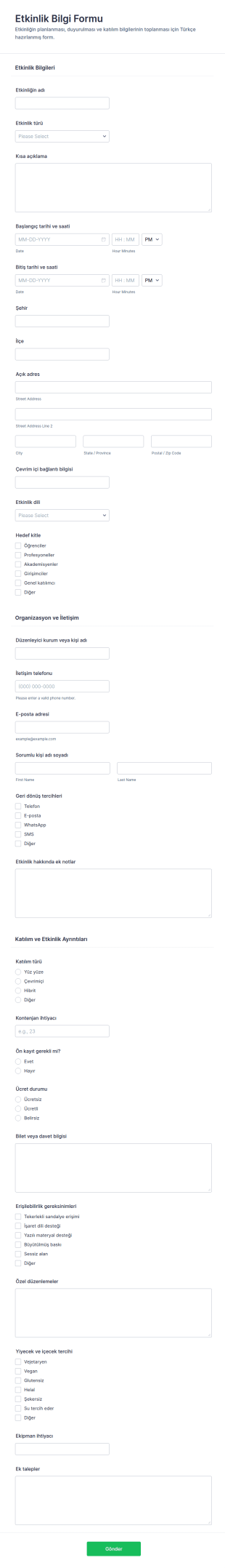 Etkinlik Bilgi Form Şablonu