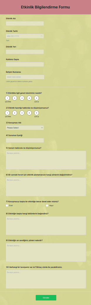 Etkinlik Bilgilendirme Form Şablonu