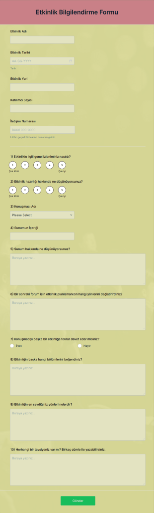 Etkinlik Bilgilendirme Form Şablonu
