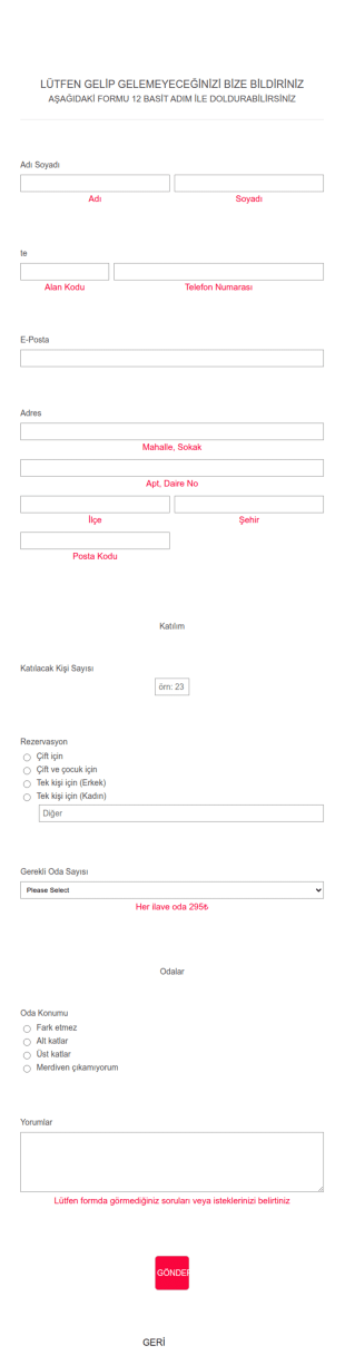 Etkinlik Davet Yanıt Form Şablonu