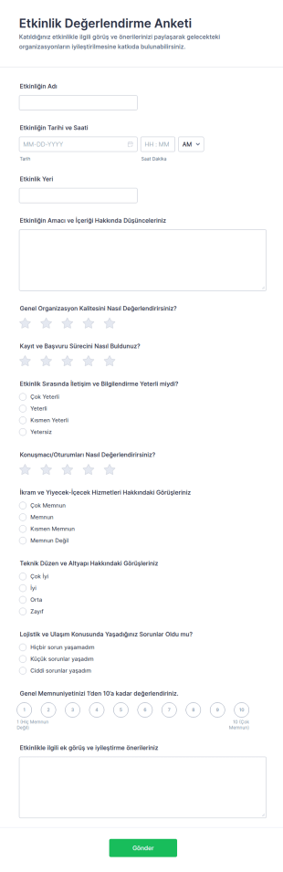 Etkinlik Değerlendirme Anketi Form Şablonu