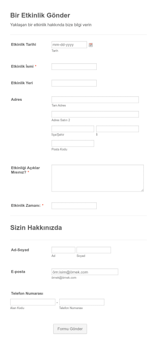 Etkinlik Duyuru Form Template
