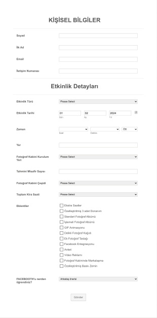 Etkinlik Fotoğraf Kabini İstek Form Şablonu