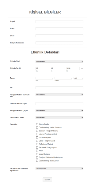 Etkinlik Fotoğraf Kabini İstek Form Şablonu