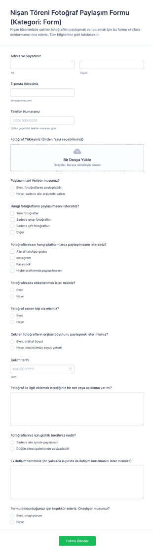 Etkinlik Fotoğraf Paylaşım Form Şablonu