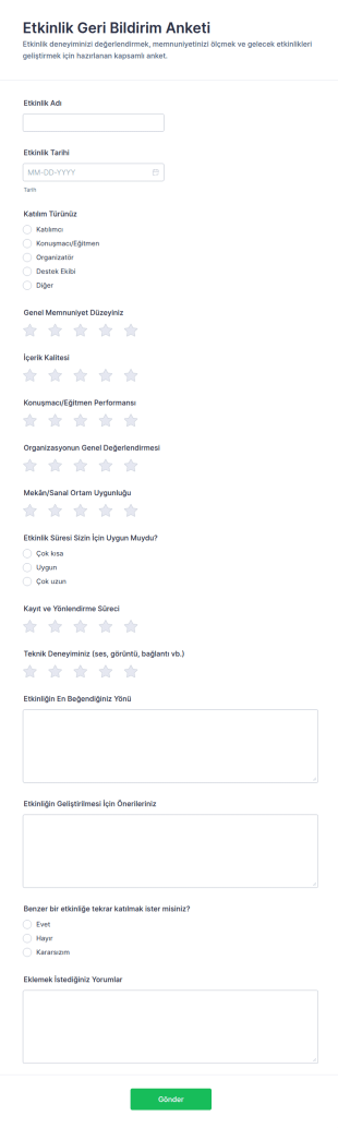 Etkinlik Geri Bildirim Anketi Form Şablonu