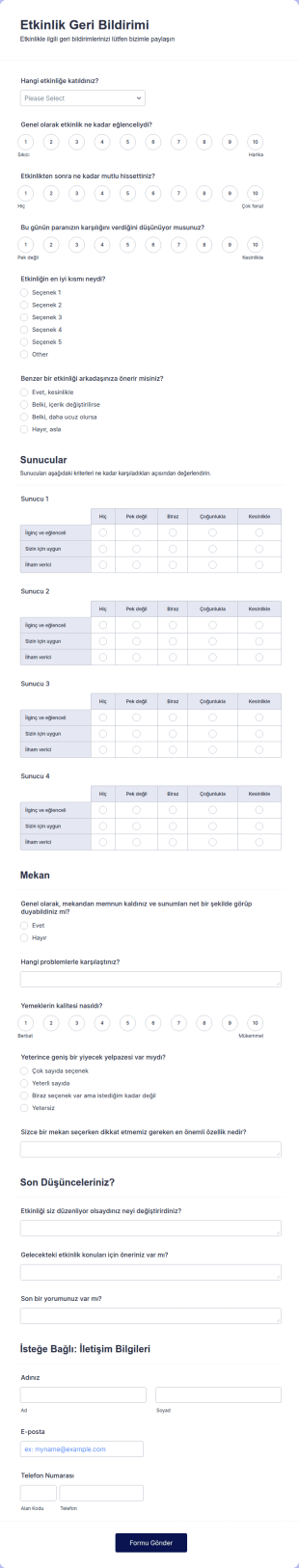 Etkinlik Geri Bildirim Form Şablonu