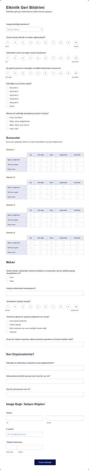 Etkinlik Geri Bildirim Form Template