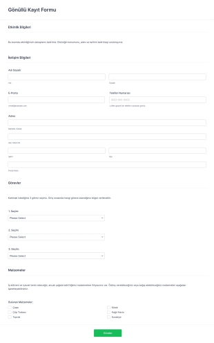 Etkinlik Için Gönüllü Kayıt Form Template