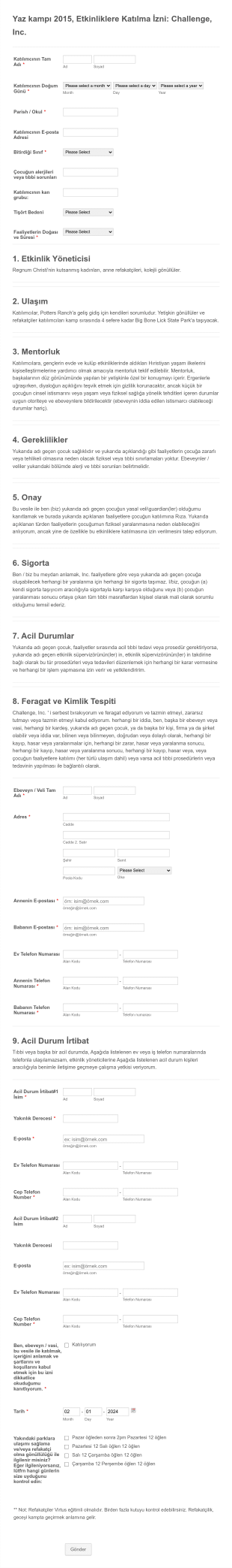 Etkinlik Katılımı İzin Form Template