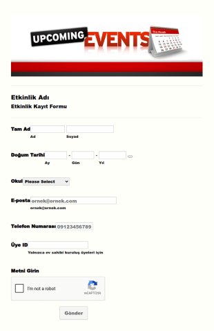 Etkinlik Kayıt Formu Şablonu