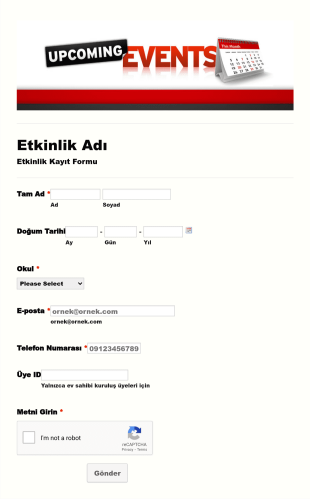 Etkinlik Kayıt Formu Form Template