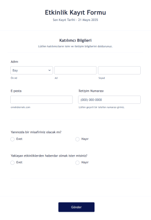 Etkinlik Kayıt Form Template