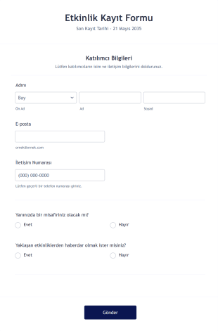 Etkinlik Kayıt Form Şablonu