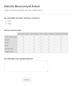 Etkinlik Memnuniyet Anketi Form Şablonu