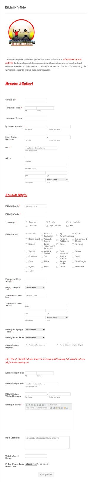 Etkinlik Oluşturma Form Template